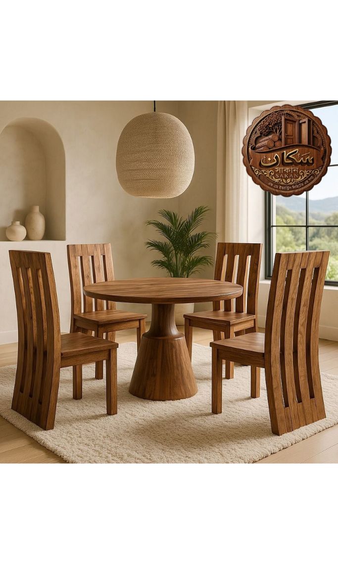 Round Pedestal Solid Wood Dining Set (4-Seater)
